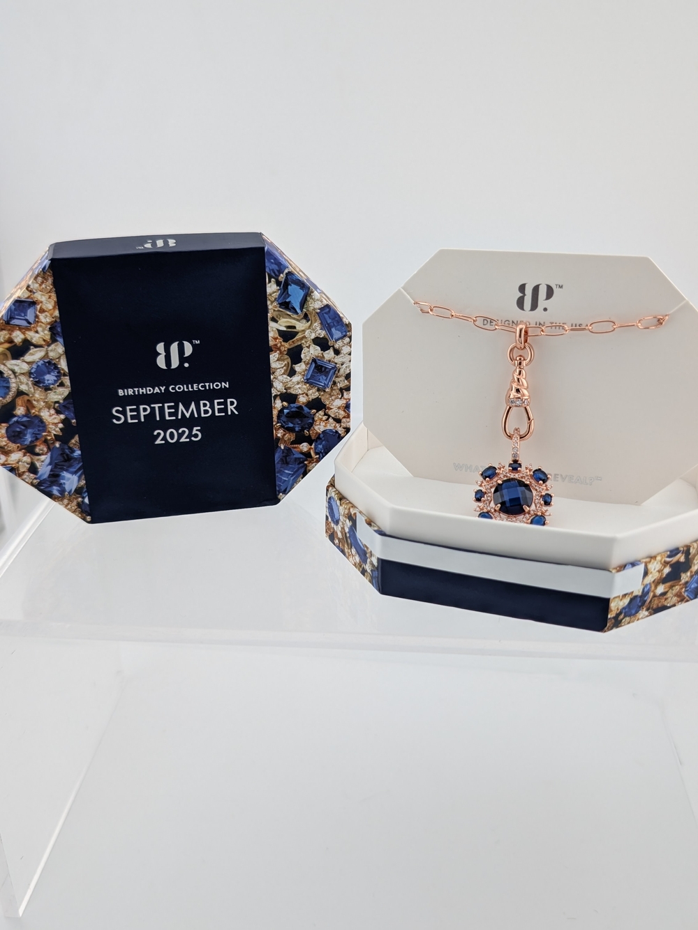 Rose Gold Necklace with Blue September Gem Pendant